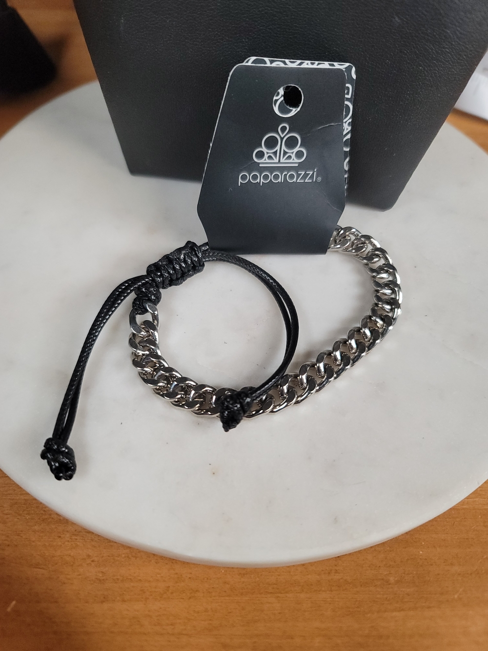 Paparazzi Silver Chain with Black Adjustable Cord Bracelet